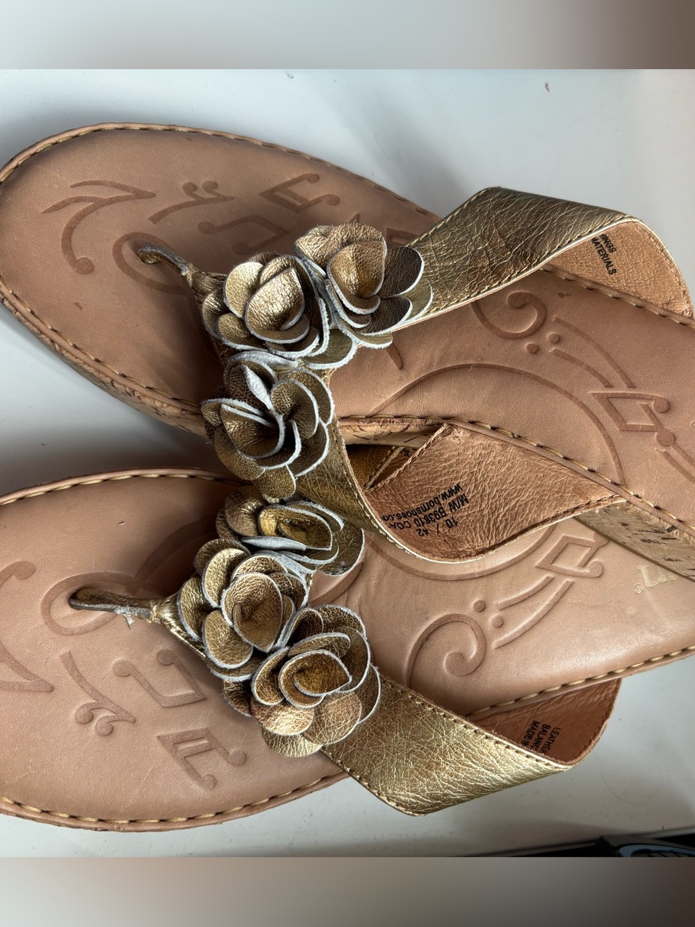 Born Metallic Gold Floral Thong Sandals